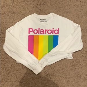 Long sleeve, cropped, white Polaroid shirt